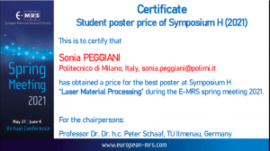 Sonia Wins the best Poster presentation at E-MRS 2021